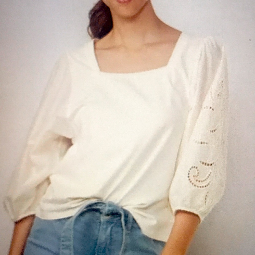 LC Lauren Conrad Square Neck Linen Puff Sleeve Top